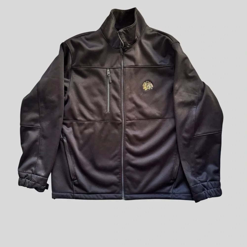 Chicago NHL Blackhawks men’s soft shell fleece lined black zip jacket Sz L